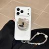 Premium Rhinestone KT Cat Mirror Phone Case for iPhone 17 Pro Max with Lychee Pattern and Magnetic Stand