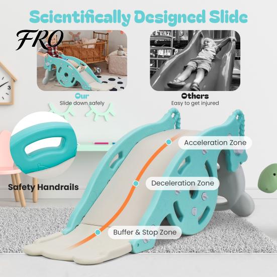 Combination Slide 4-in-1 Kids Rocking Toy, Portable for Children, Horse Long with Basketball Hoop, Convertible Freestanding Age 1-6 Boys And