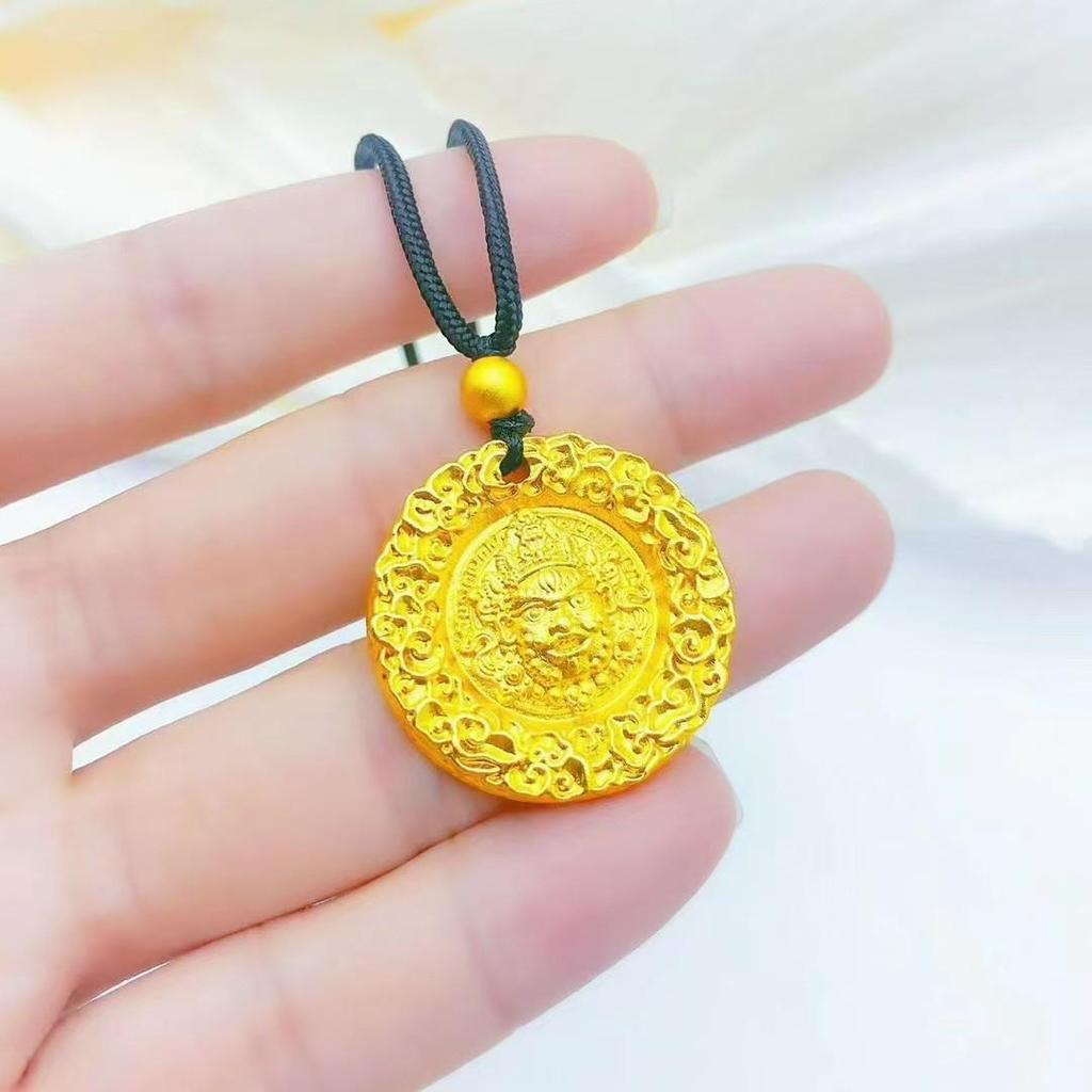 Vietnamese Sand Gold Yellow God of Wealth Pendant: Auspicious Chiseled Amulet Sweater Chain for Men's and Women's Benming Year