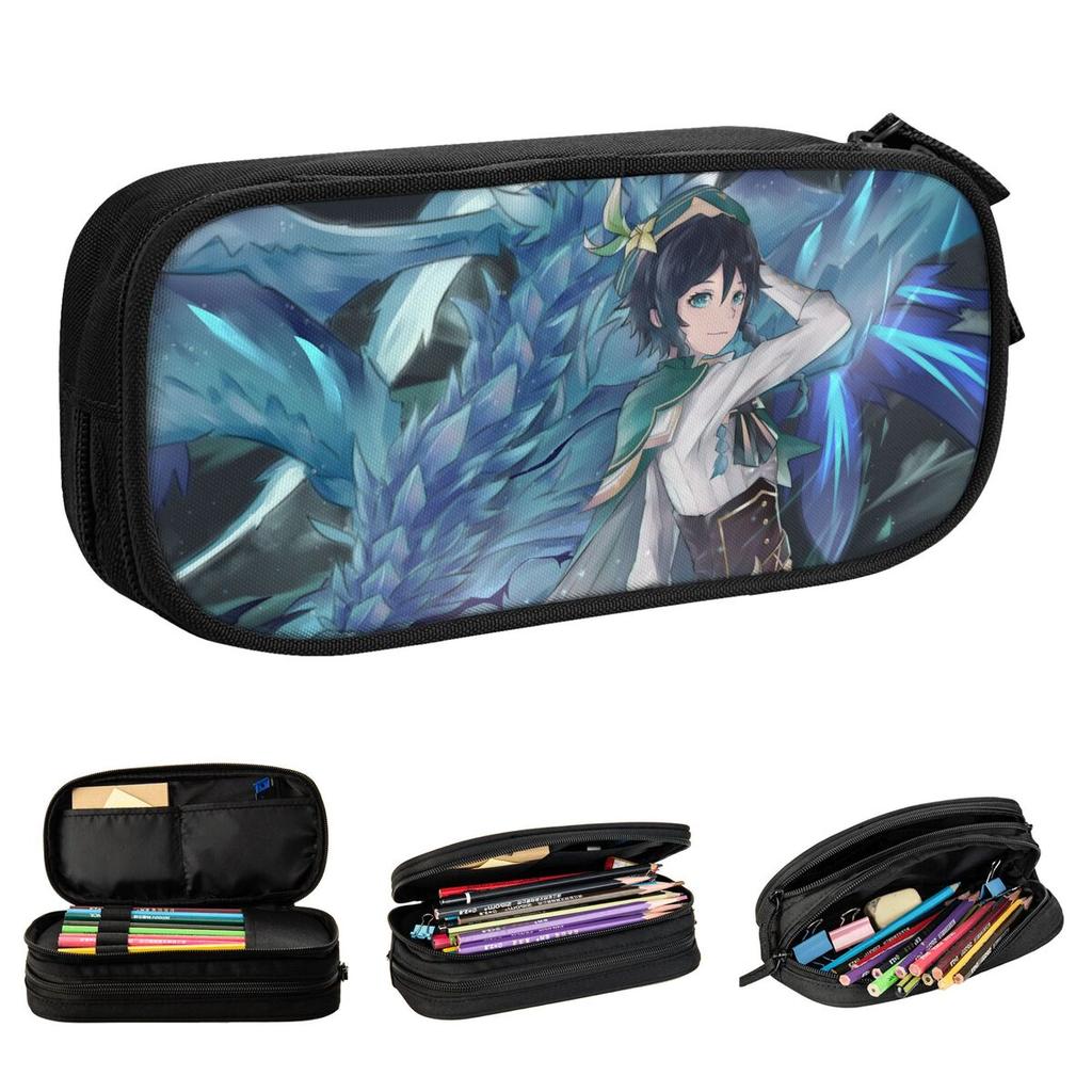 Venti Genshin Impact Federmäppchen Anime Manga Stiftebox Stift für Schüler Große Kapazität Taschen Schüler Schule Kosmetik Schreibwaren
