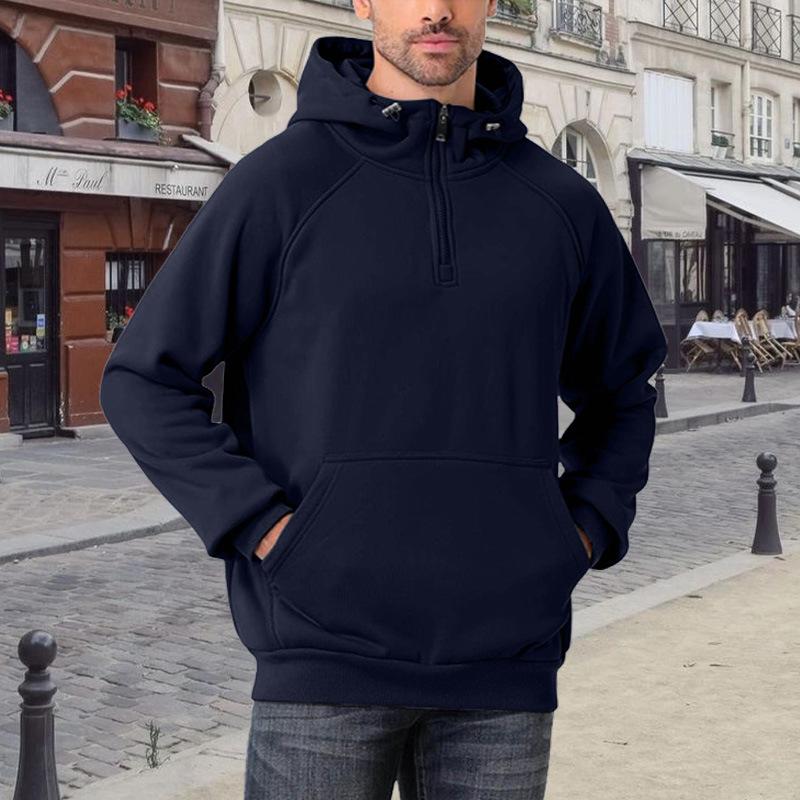 Half Zip Sweater Men's Autumn Winter Padded Thickened Head Hoodie Men's Solid Colour Blouse Jacket Moisture Wicking Comfortable Skin-friendly Tops
