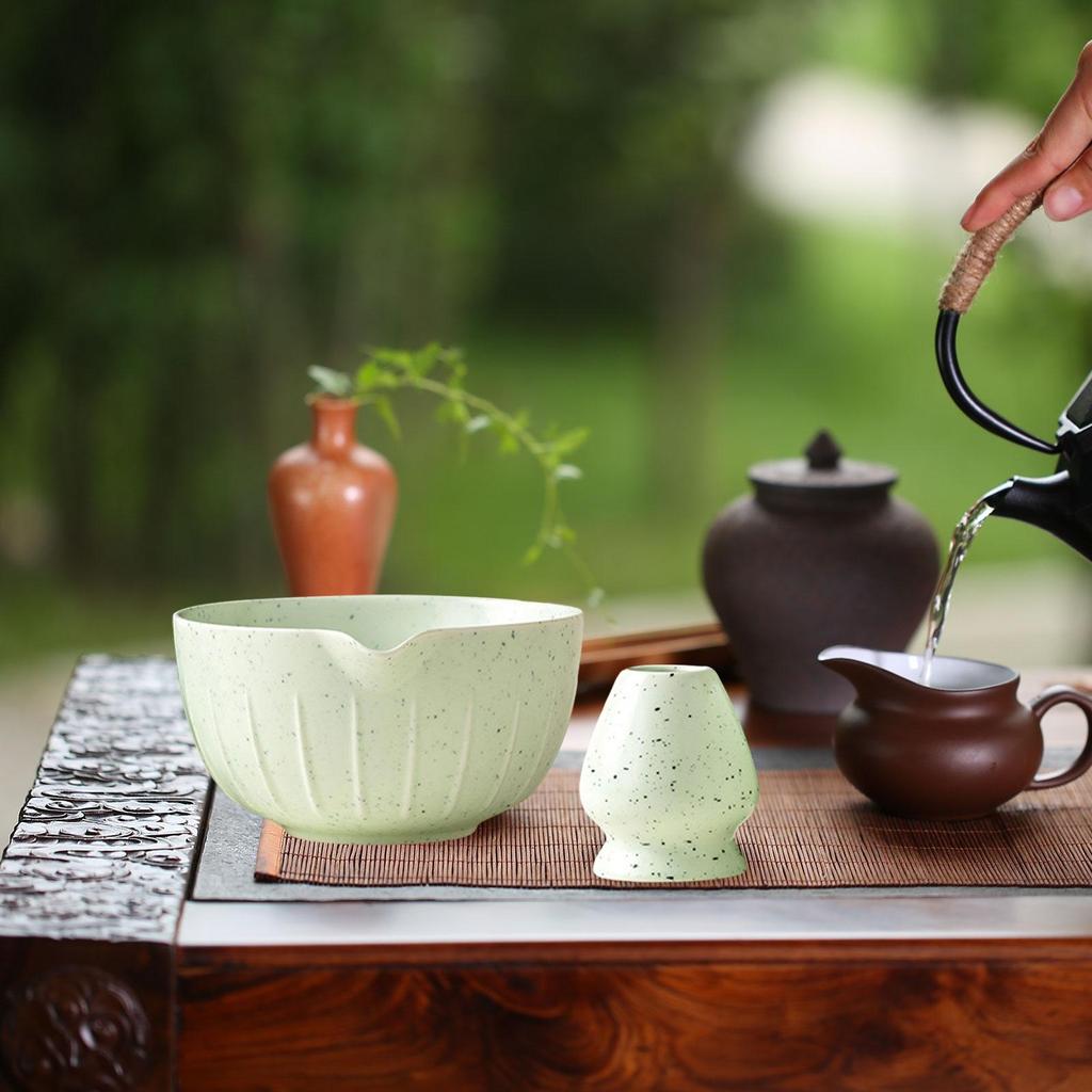2Pcs Matcha Bowl Whisk Tea Bowl with Whisk Holder Crafting Smooth Surface Gift Tea Utensils Tea Bowl for Desktop Living Room