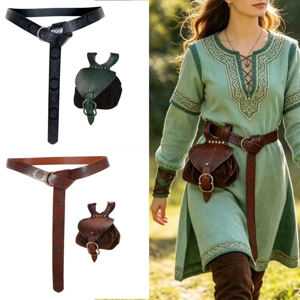 Mittelalterliche Gürteltasche aus Kunstleder Wikinger Hüfttasche Set Kostüm Cosplay Zubehör