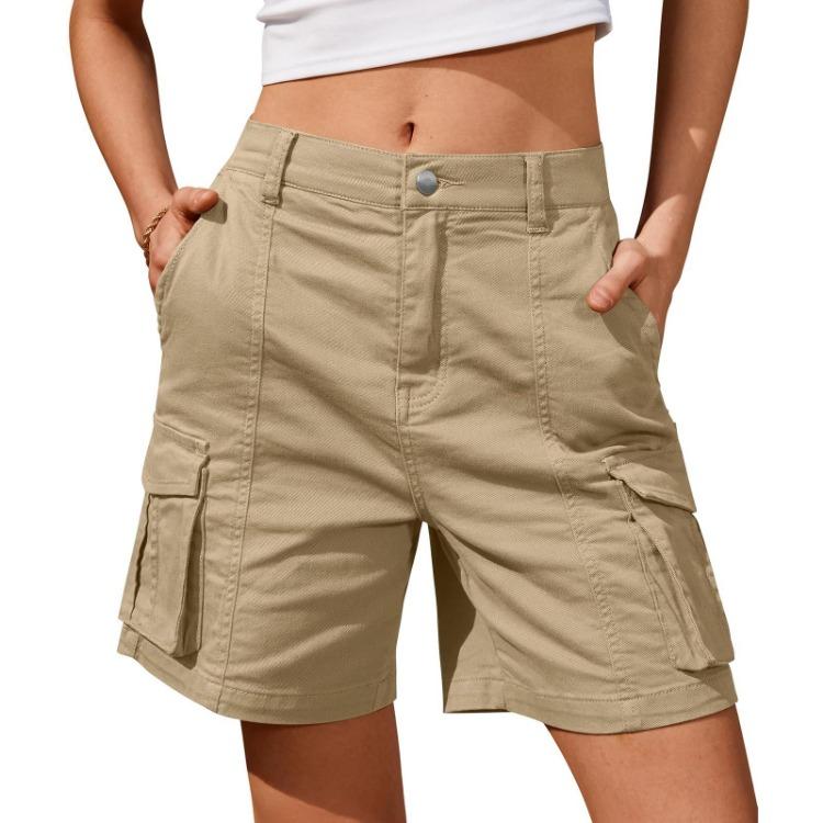 Women's Comfortable Casual Bermuda Cargo Shorts with Elastic Waist and 6 Pockets Knee Length Summer Long Shorts
