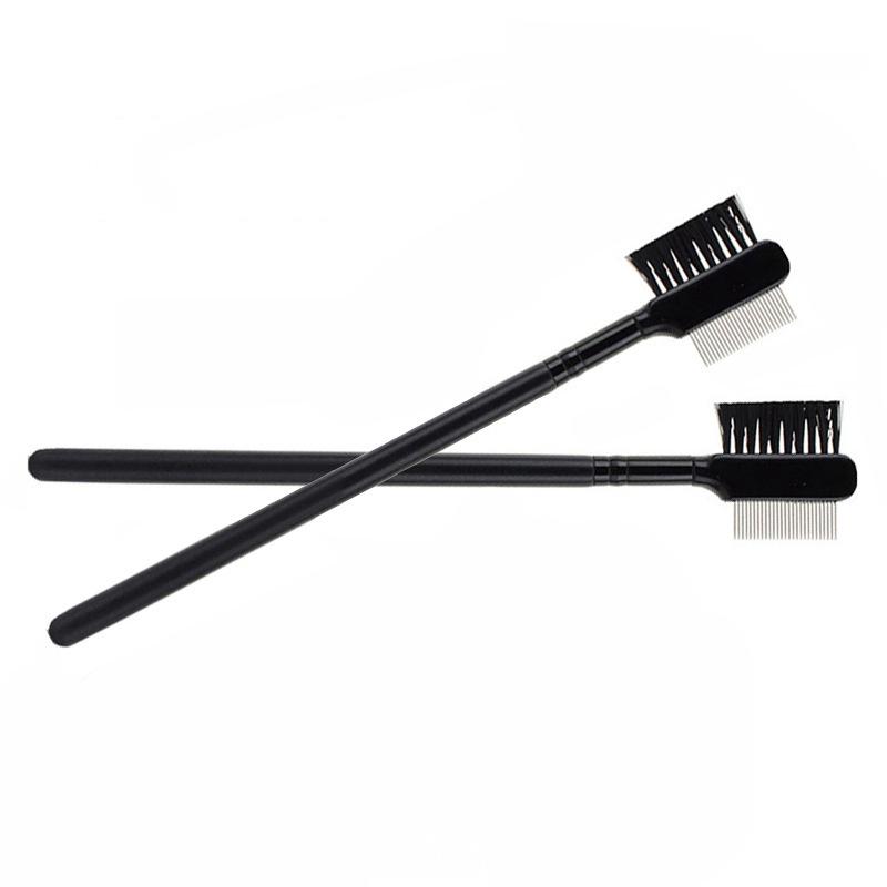 "Dual-Headed Eyebrow and Eyelash Brush with Wooden Handle"