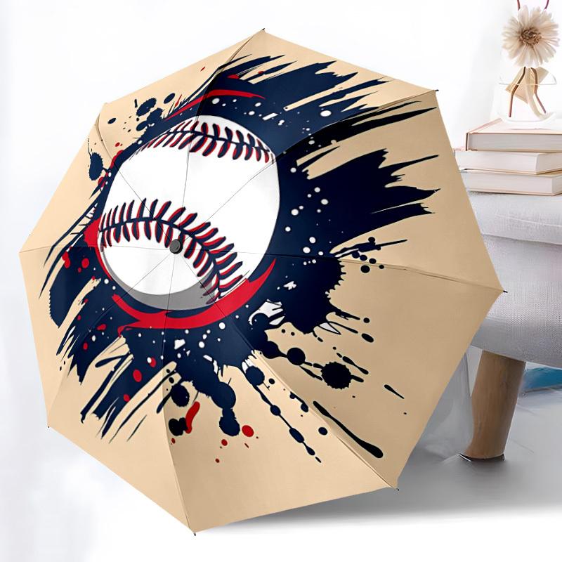 1PC Baseball Sport Automatic Folding Umbrella Portable Collapsible 8-Rib Umbrella for All Seasons, Casual Outdoor Accessory, A30