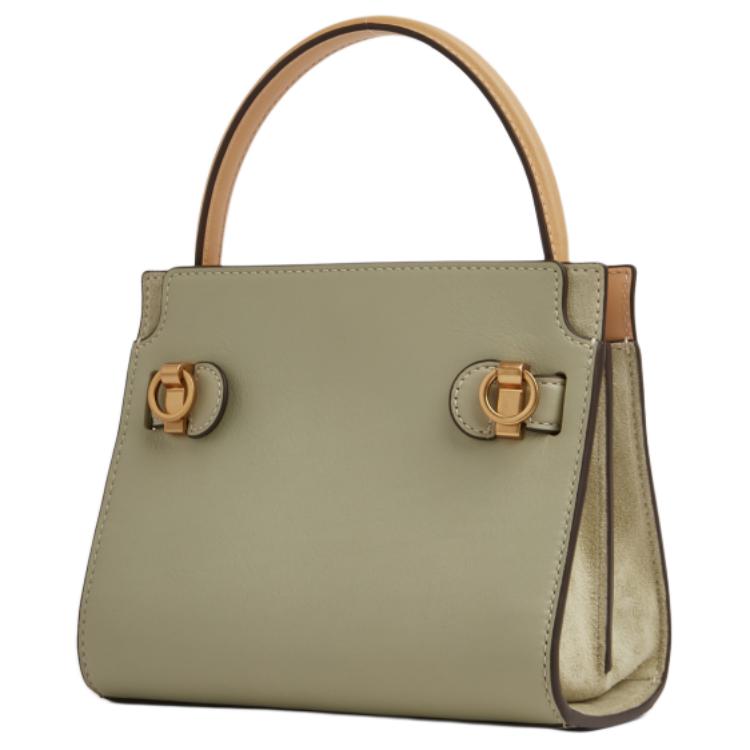 Tory Burch Lee Radziwill Double Layer Leather Handbag With Snap Closure Women Handbags Soft-Frost-Green Gold 135720-300