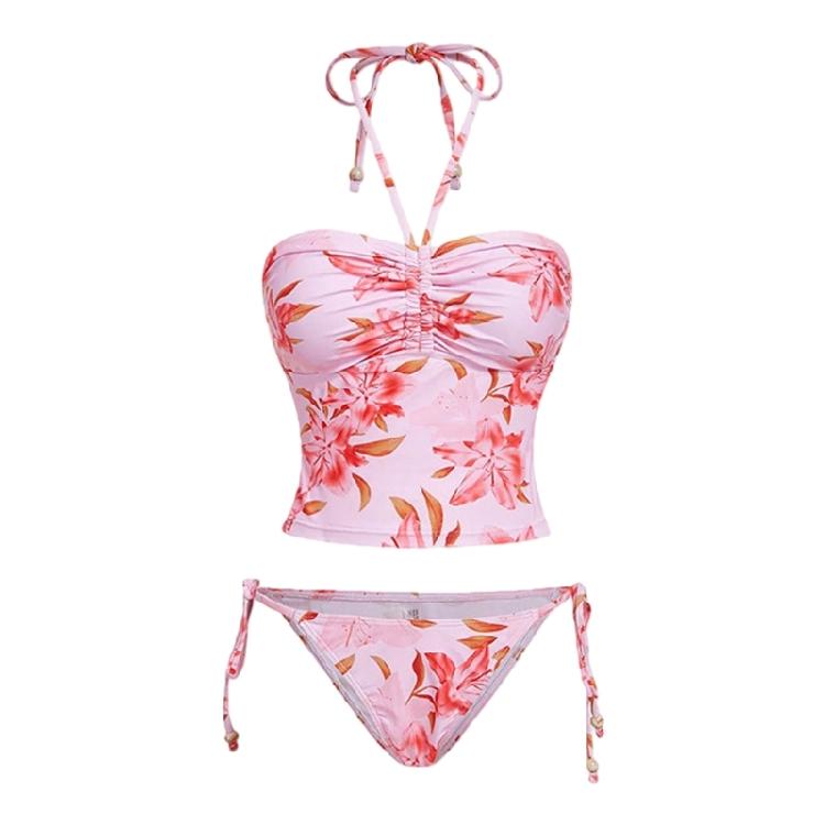 Fashionable Halterneck Style Tankini With Colorful Flower Pattern Ideal For Vacation Wear Top With Matching Bottoms