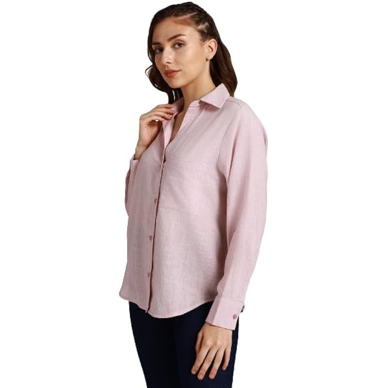 HIGH STAR Women's Oversized Fit Shirt (HSWSHW23509_PN_Pink