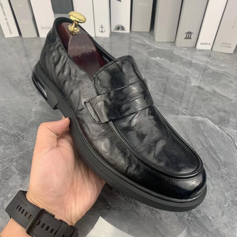 High-end Men's Shoes Spring New Cowhide Thick-soled Formal Business Shoes Non-slip One-pedal Casual Leather Shoes Men