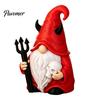 Dark Style Devil Dwarf Figurines Halloween Gnome Statue, 3D Printed Red Hat Figurine, Gothic Decorations Tabletop Ornament for Indoor Outdoor