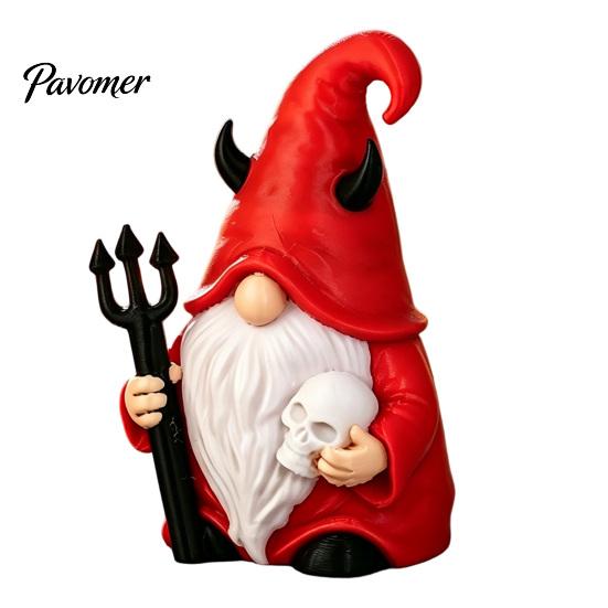 Dark Style Devil Dwarf Figurines Halloween Gnome Statue, 3D Printed Red Hat Figurine, Gothic Decorations Tabletop Ornament for Indoor Outdoor