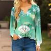 Women's Fashionable Casual V-neck Blouse Button Christmas Printed Long-sleeved Pullover T-shirt Top