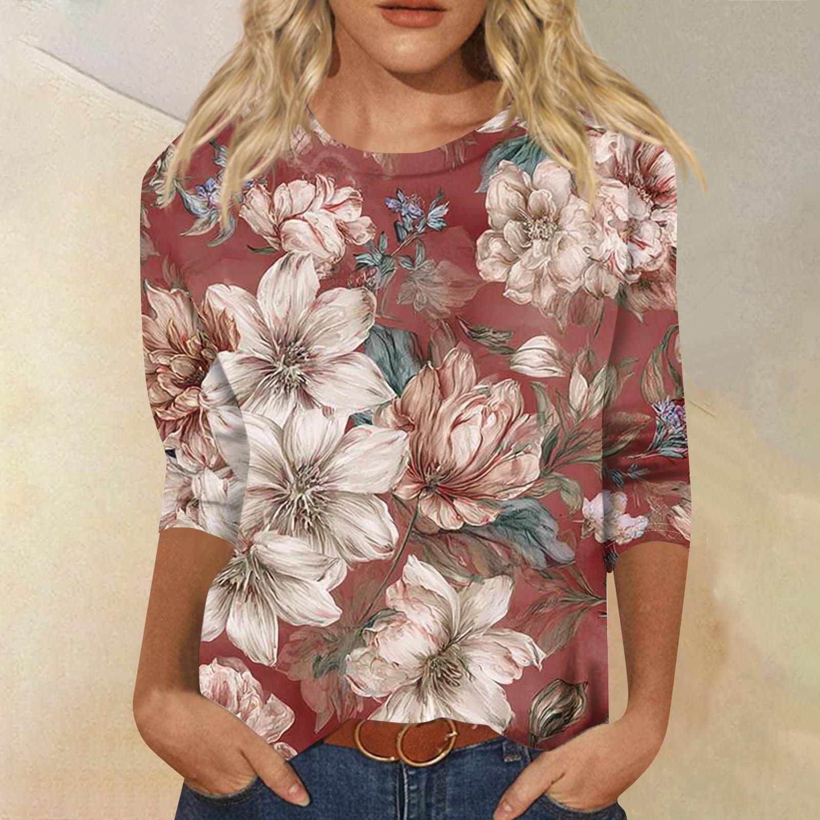 

Women s Fashion Casual Round Neck Three Quarter Sleeve Printed T-Shirt Top XXXXXL Кіновар