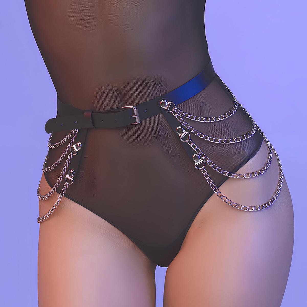 

Women Sexy Belly Chain Belt Tassels Chain Leg Harness Bdms Bondage Thigh Garter Belt Leather Lingerie Fetish Exotic Accessorie