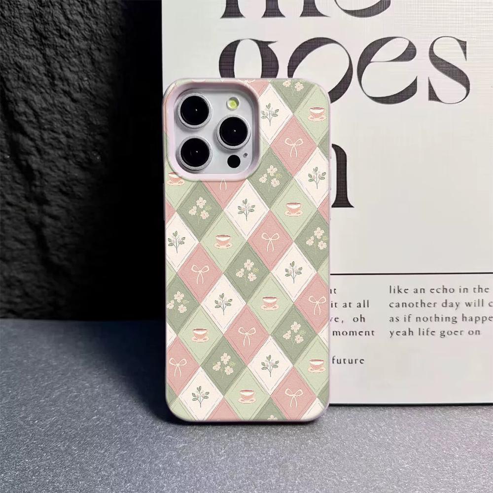 Pink Green Argyle Tea Cup Bow Lichee leather pattern Phone Case For Redmi A5 A3 A1 14C 13 12 10 9 8 K60 Ultra Shockproof Cover
