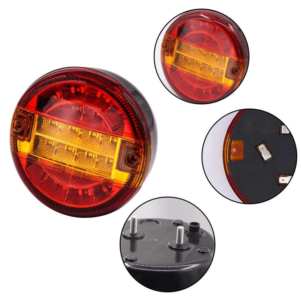 Biqing 2PCS Trailer Tail 20 LED Round Hamburger Brake Lights Waterproof Truck Rear Lights Stop Indicator Lamps for 12V 24V Trailer Truck Lorry Caravan