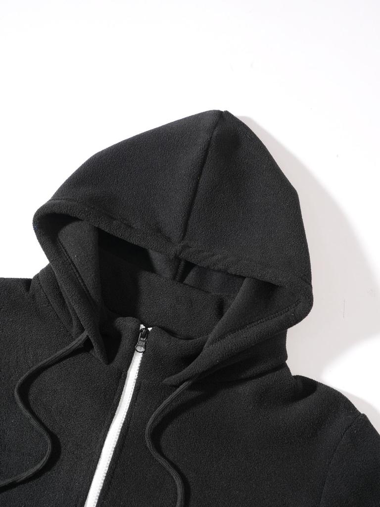 Men's Thick Hooded Sweatshirt, Stand Collar Half-Zip, Long Sleeve, Autumn/Winter, European Size, Casual Style.