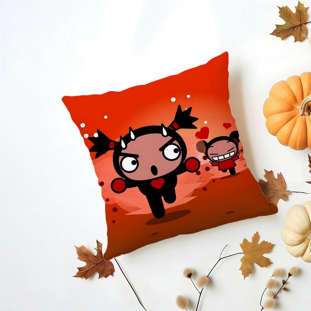 Kawaii PPucca Anime Cushion Cover Iceland Washable Linen Soft  for Daily Sofa Bed Home Room Decor