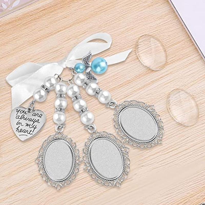 Wedding Bouquet Lace Oval Bridal Charm Bridal Bouquet Charm Angel Wing Photo Bouquet Charm Commemorative Pendant