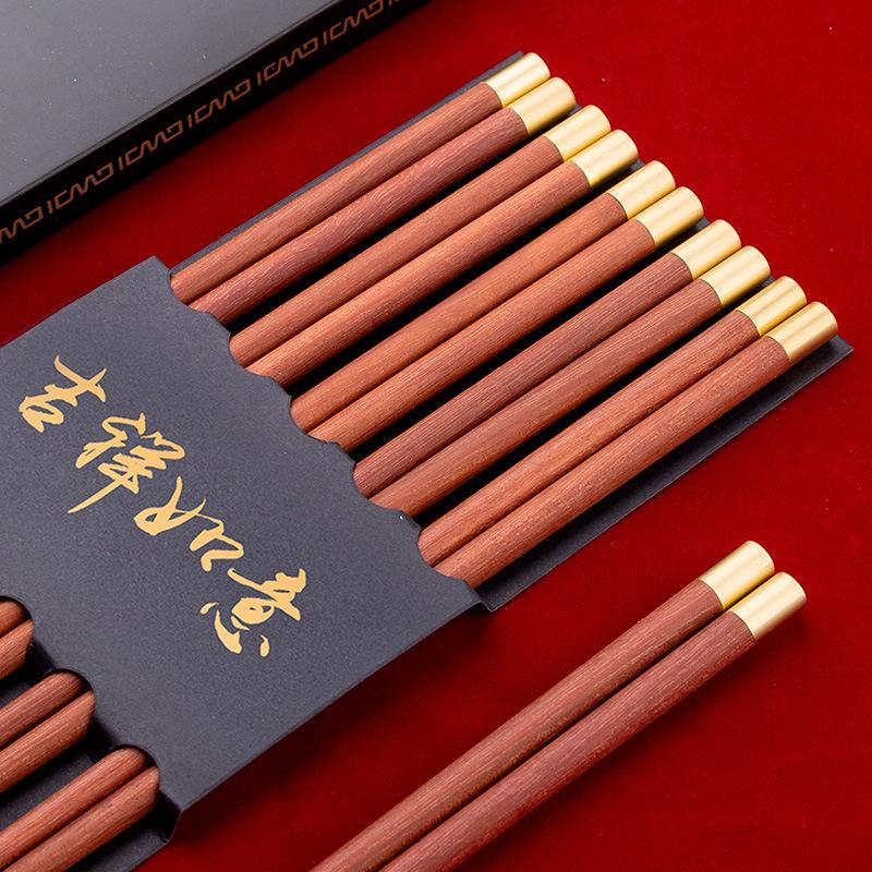 5Pairs High Quality Red Sandalwood Chopsticks Set Chinese Style Non-lacquered Non-wax Solid Wood Family Hotel Chopstick Set