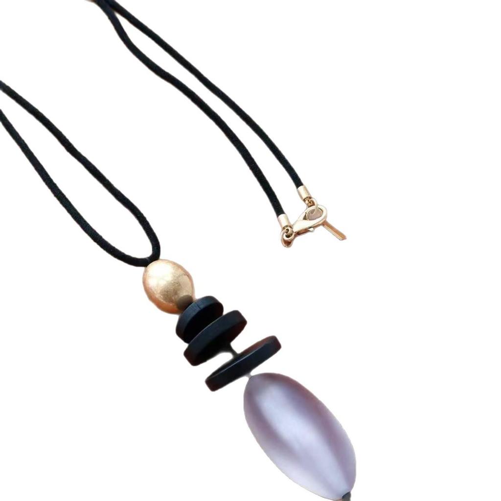 Elegant Ebony Wood Pendant Necklace with Black Cord – Versatile High-End Accessory for Women