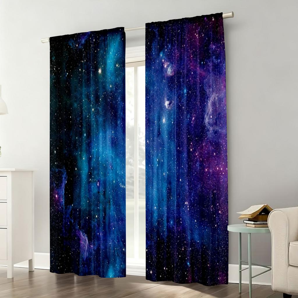 2PC Galaxy Starry Night Curtains - Cosmic Nebula Print Window Drapes for Boys Bedroom Gaming Room Decor