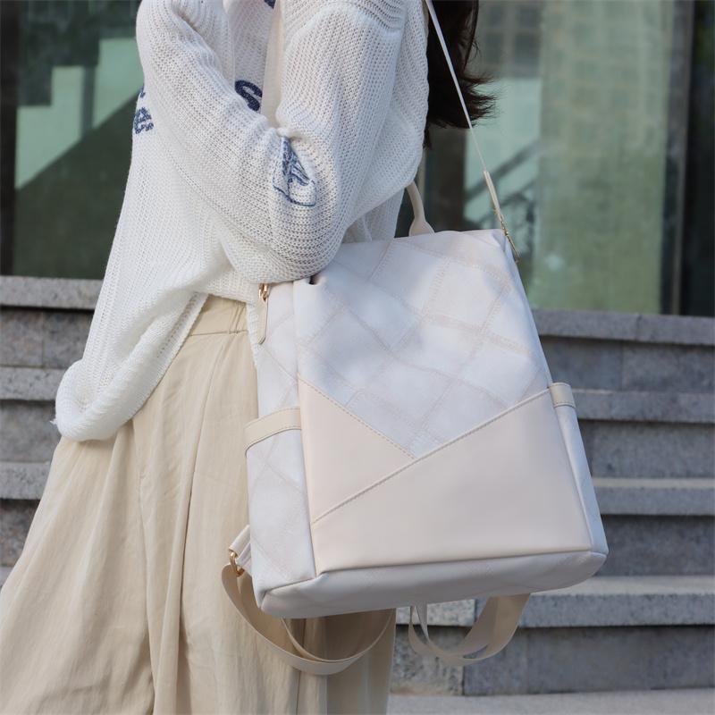 Ромбовидный женский мягкий кожаный рюкзак с большой вместимостью — фото 3