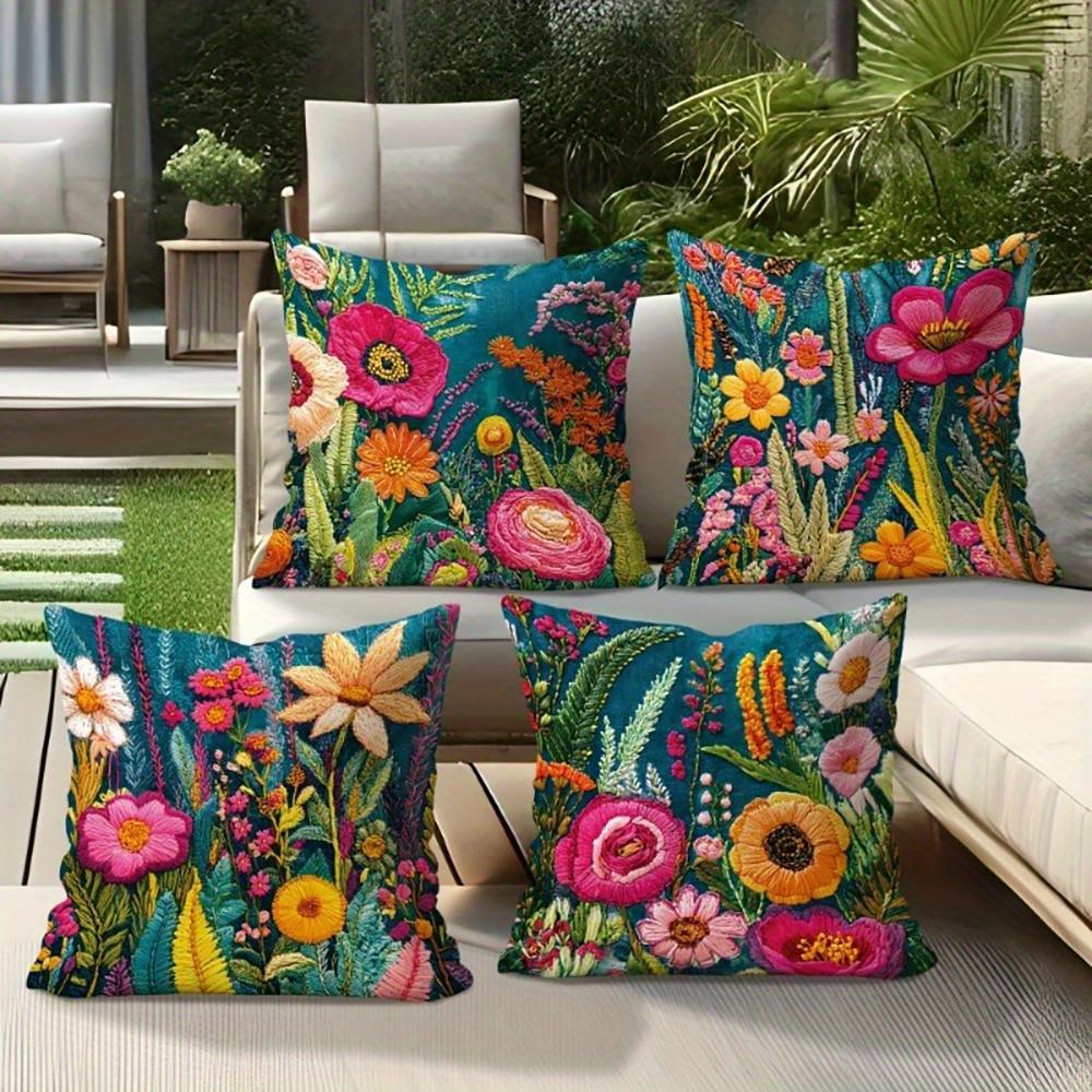 Short Plush Material Pillowcasefloral-Square Pillowcases: Colorful And Vivid Garden-Inspired Decor Sofa Cushion Cover Home Room