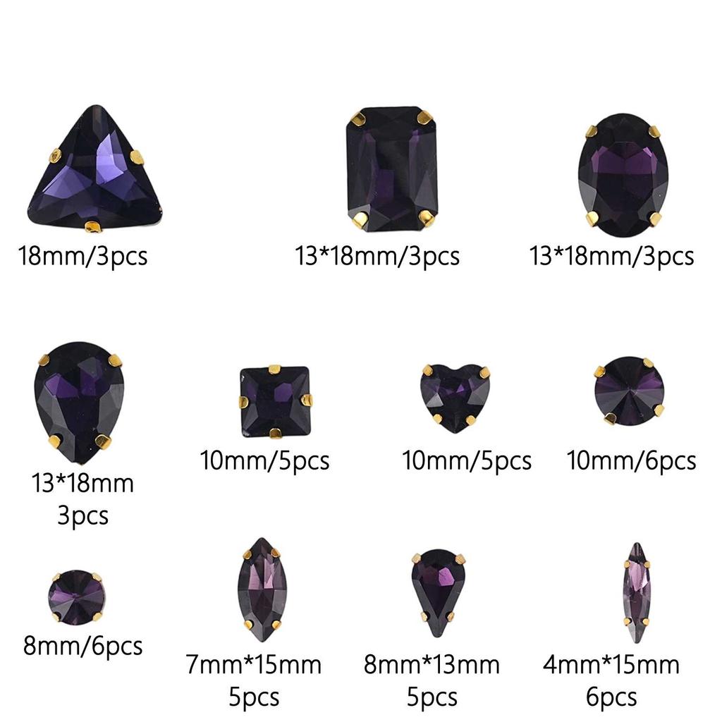 Sew On Rhinestones, Choupee 50PCS Sew On Glass Rhinestone Metal Back Prong Setting Sewing Claw Rhinestone Mixed Shapes