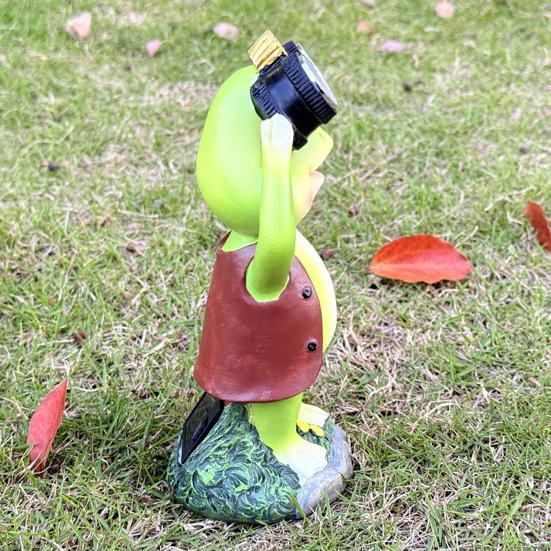Solar Frog Statue Garden Frog Sculpture with Telescope Outdoor Frog Statue