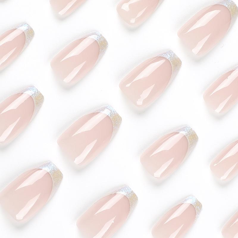 24 buc./set unghii rapide balet scurte, chenar alb, false, autocolant, purtabil, rezistent la apa, manichiura, unghii finisate