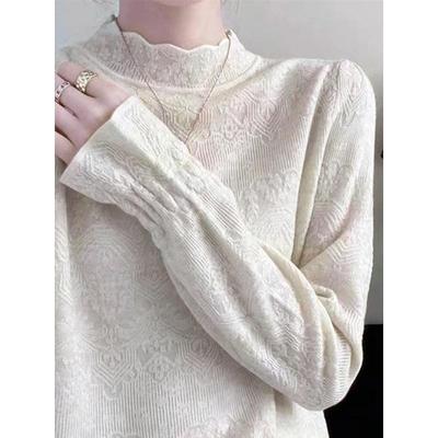 Pull en dentelle à col montant pour femme - Automne/Hiver 2024 Couche de base ample et tendance