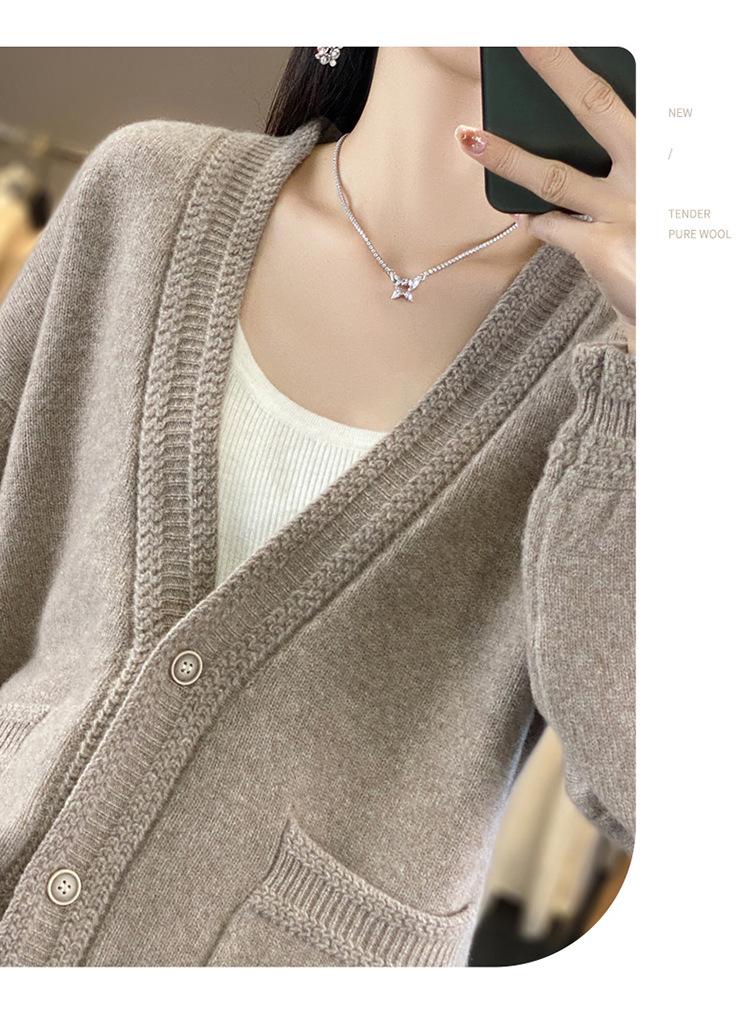 Stylish Women's V-Neck Wool Cardigan - Autumn/Winter Knitwear Sweater