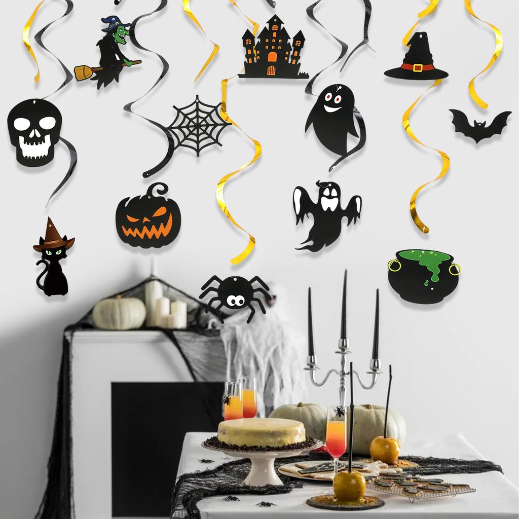 Halloween Pumpkin Paper Banner Backdrop Happy Halloween Party Decorations 2025 Haunted House Ghost Trick or Treat Spiral Pendant