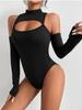 Women Bodysuit Tight and Sexy Open Chest Bottomed Shirt with Irregular Hollow Out Long Sleeved Slim Fit and Off Shoulder Jumpsuit