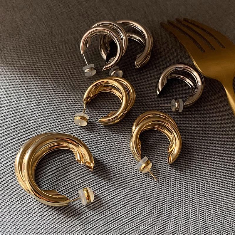 BOONEE 925 Silver Gold Circle Stud Earrings - Elegant European & American Design