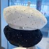 New retro sequined rhinestone butterfly mesh beret women's spring and summer fashion versatile face small painter hat