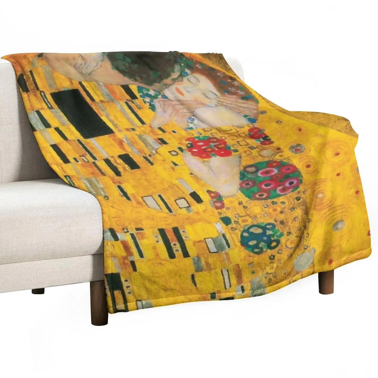Jessica Chen Unisex White Gustav Klimt | The Kiss Throw Blanket Soft Bed Blankets Luxury St Blanket