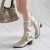 Fashion Comemore Beige Fashion Western Mid-calf Boots for Women New Autumn Thick Middle Heel Pointed Toe Stacked Short Botas Femininas