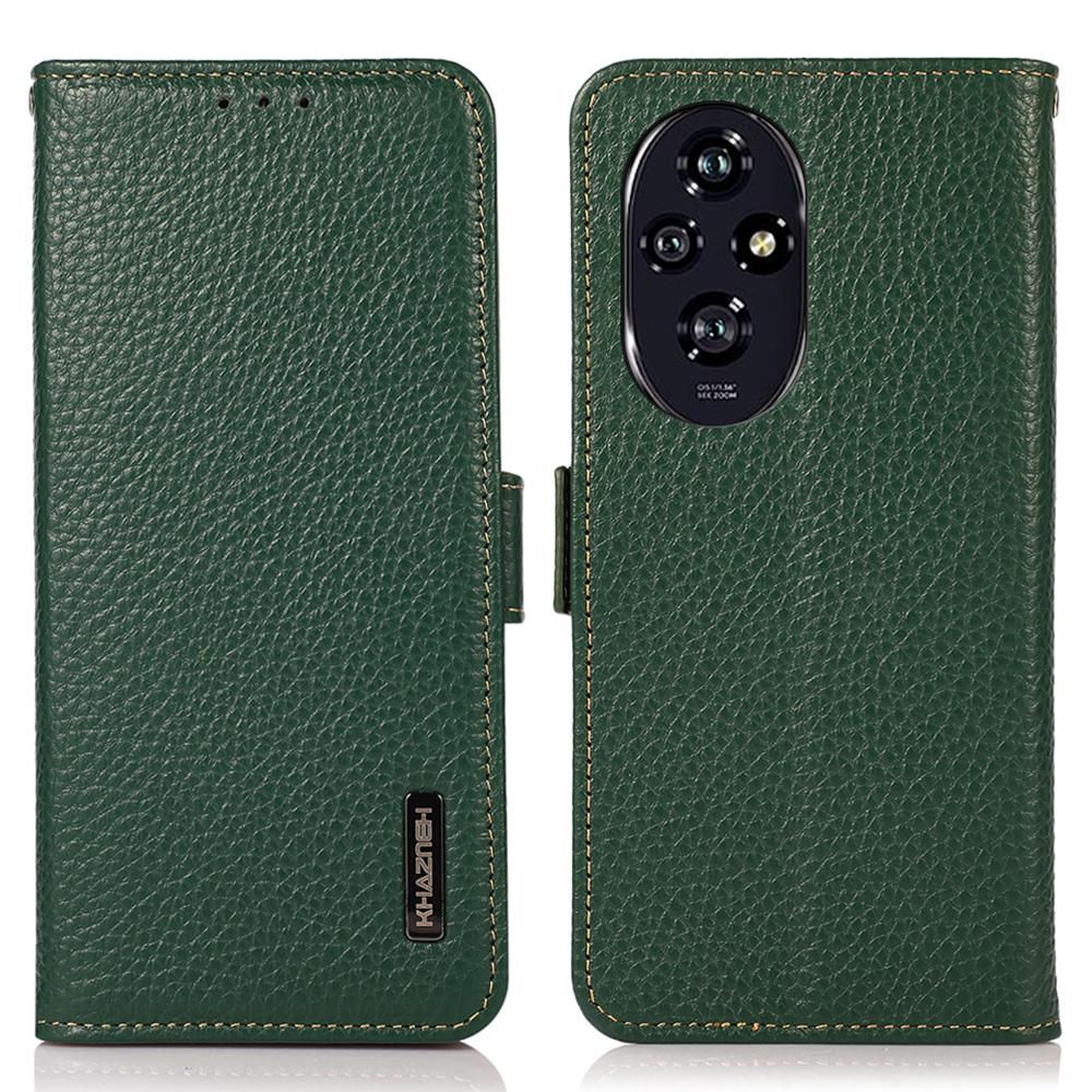 KHAZNEH For Honor 200 Pro 5G Phone Case RFID Blocking Genuine Cow Leather Flip Cover