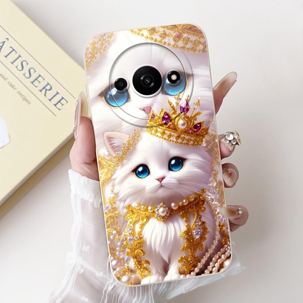 For Redmi A3 4G Phone Case For Xiaomi Poco C61 Cover Silicone Luxury Fashion Flowers Kawaii Cute Cat Painted Shockproof Bumper