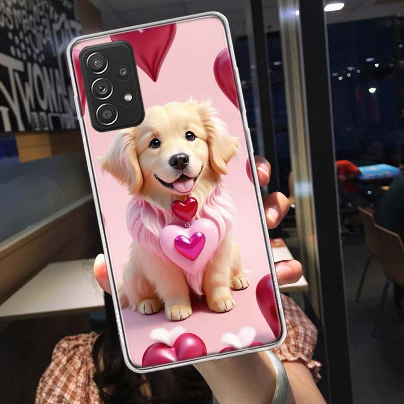 Lovely Puppy Heart Dogs Phone Case for Samsung A54 A57 A37 A17 A14 A15 A12 A24 A34 A55 A35 A25 A52S A07 A05S A04S A22 A32 A72 Ga