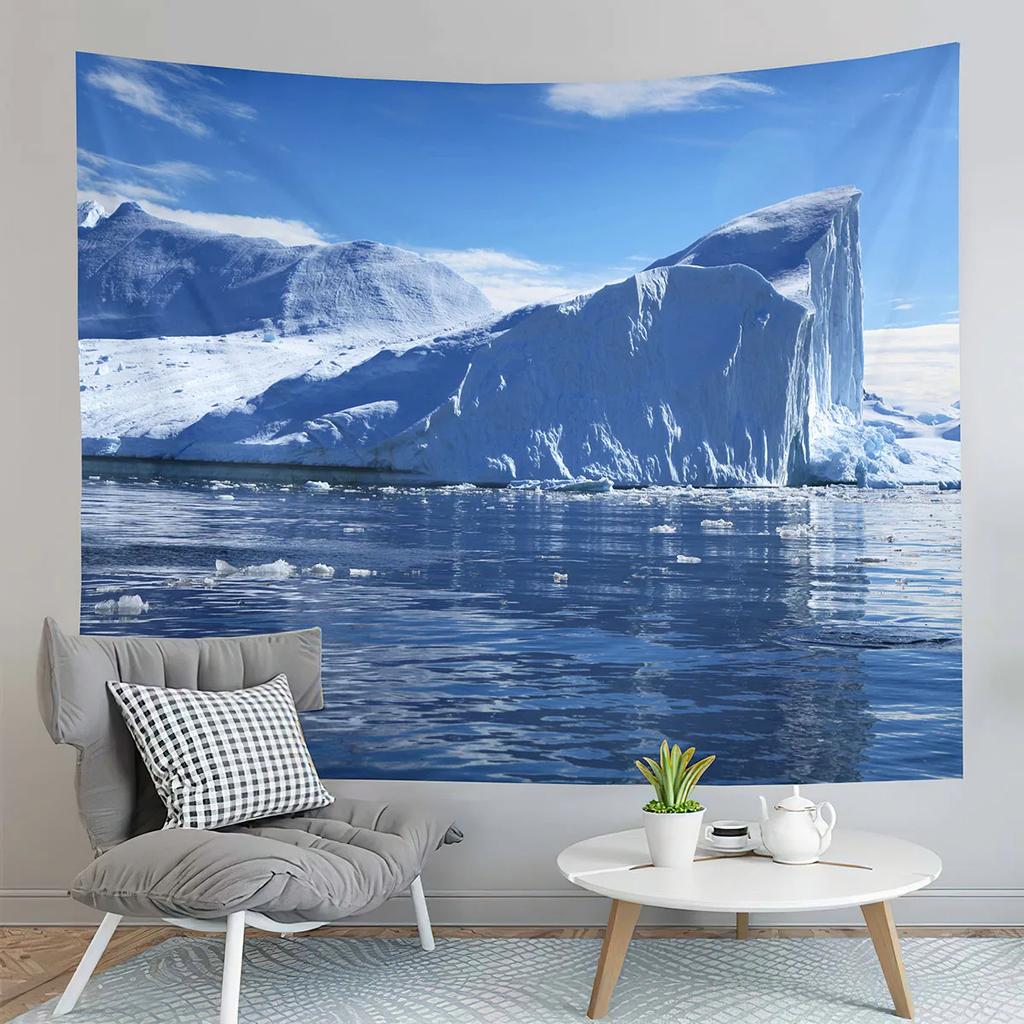 Antarktis Wandteppich Gletscher Ozean Wandteppich Naturlandschaft Wandteppich Haus Wohnzimmer Studentenwohnheim Schlafzimmer Ästhetische Dekoration Bänder