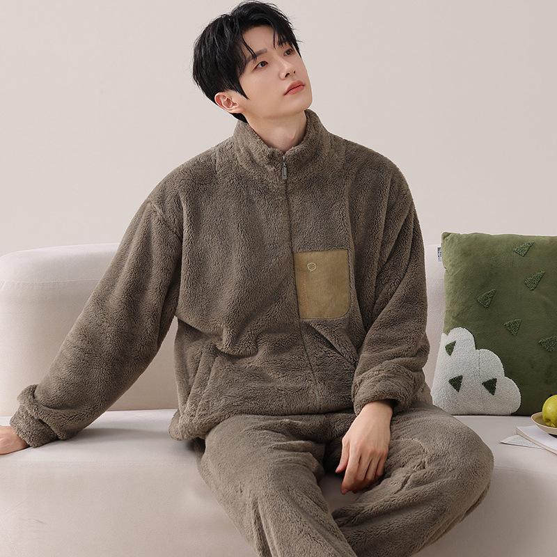 Couple Pajamas Women'S Coral Fleece Autumn And Winter Thickened Fleece Flannel Men'S Winter Warm Loungewear Set