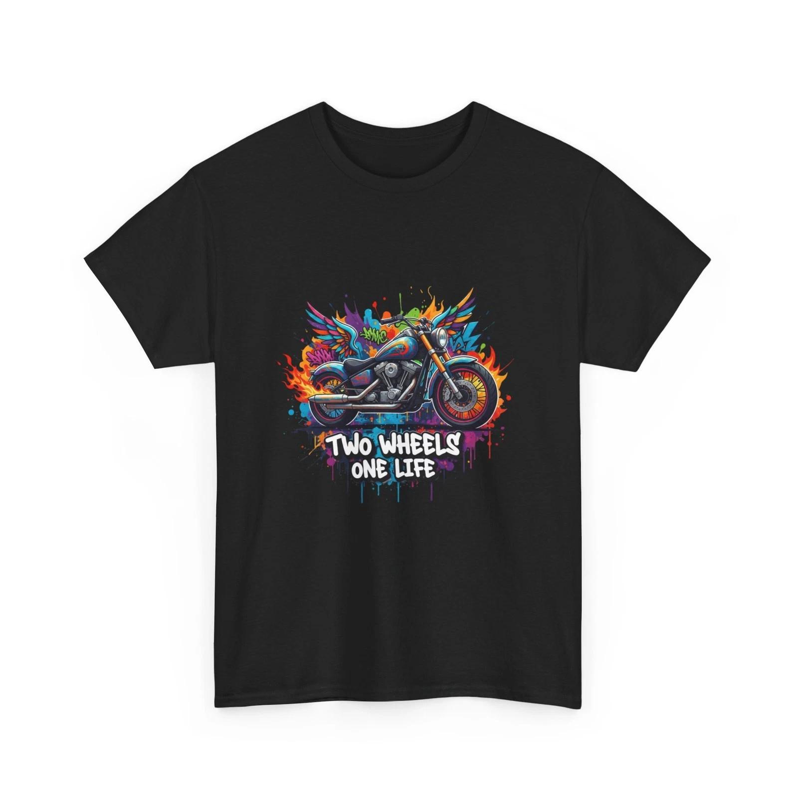 Graffiti Motorcycle T-Shirt | Two Wheels One Life Colorful Bike T-Shirt, Gift 3XL