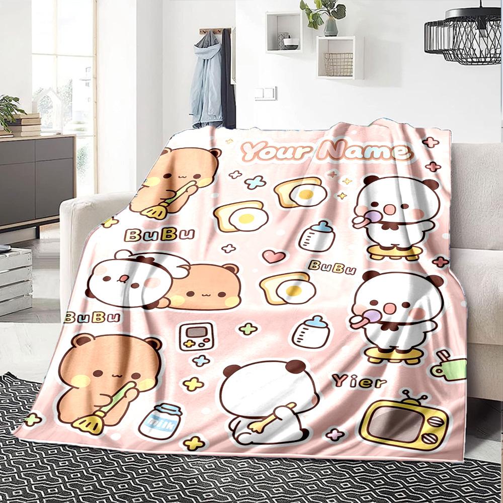 Name Custom Bubu y Dudu Print Flannel Blanket High Quality Warm Comfortable Cover for All Seasons Perfect for Gifts Home Decor