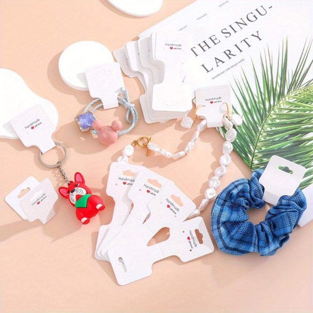 100Pcs Necklace Bracelet Display Cards Self-Adhesive Jewelry Packaging Selling Card for Small Business Keychain Earring Hair Band