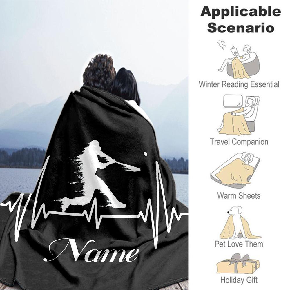 Baseball Heartbeat Customize Text Blanket Lightweight Customizable Blanket Soft Warm Cozy Great for Seaside Bedding Office Nap