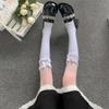 Lolita Summer Thin Girls Stockings Girls Summer JK Black White Calf Socks Japanese Lace Bow Hollow Mid-thigh Tignts Long Socks